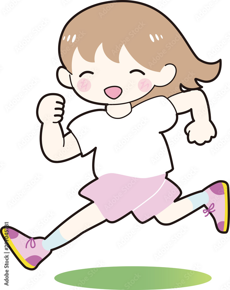走る 子ども 女の子 体操着 うすピンク色 ランニング イラスト Stock Vector Adobe Stock