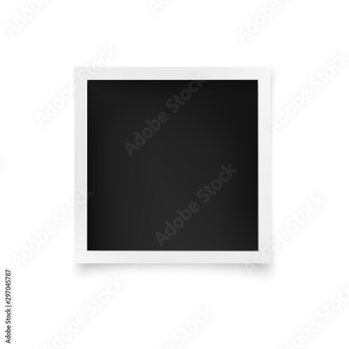 Square Photo Frame. White Image Blank with Shadow Isolated on White Background. Vector illustration