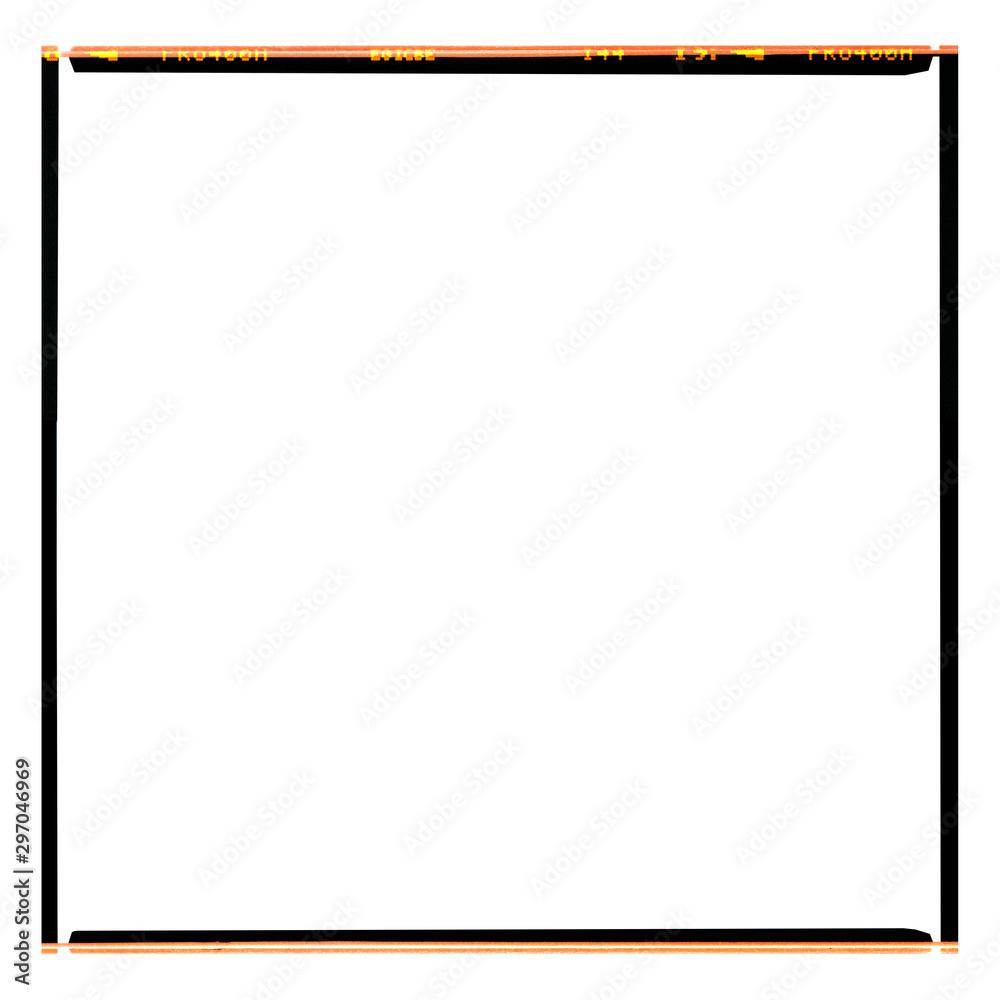 Border. Empty square medium format 6x6cm black and white 120 or 220 type (60mm) film template with copy space isolated on white background with work path. Border. Empty square medium format 6x6cm black and white 120 or 220 type (60mm) film template with copy space isolated on white background with work path.