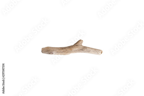 Single dry tree branch. Boho image of stick isolated on white background