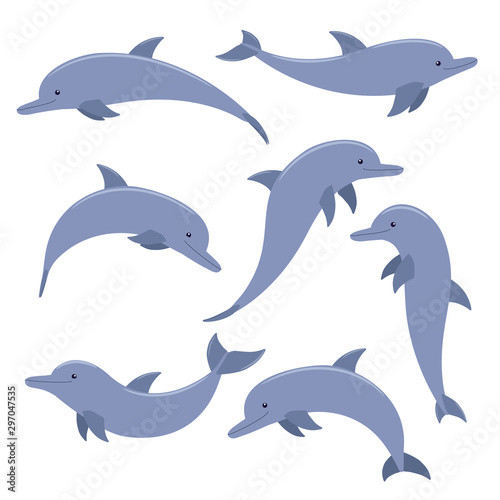 Dolphin, collection of vector sea animals