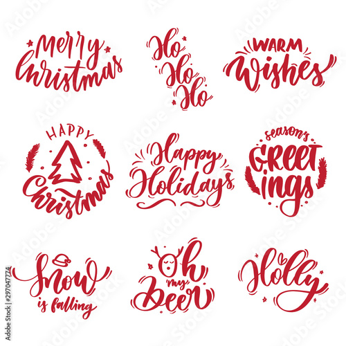 Vector Merry Christmas  greeting card set with calligraphy. Hand drawn  modern lettering.