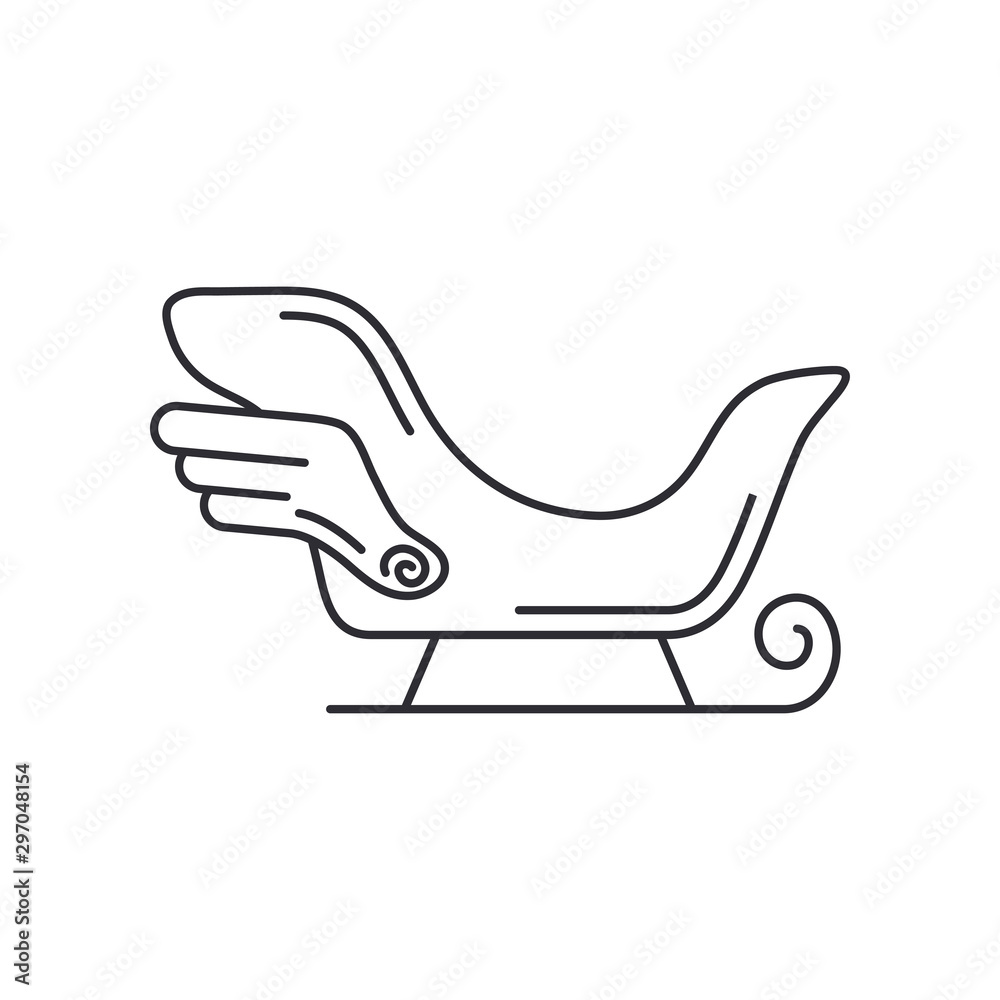 Winter Santas sleigh with magic wings line icon. Holiday Xmas winter trendy decoration background. Holidays event, carnival party element icon. Children happiness. Vector linear illustration vintage. Winter Santas sleigh with magic wings line icon. Holiday Xmas winter trendy decoration background. Holidays event, carnival party element icon. Children happiness. Vector linear illustration vintage.