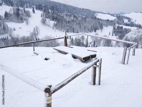 Place to rest in Pieniny Mountains in winter. Near Pass Rozdziela.