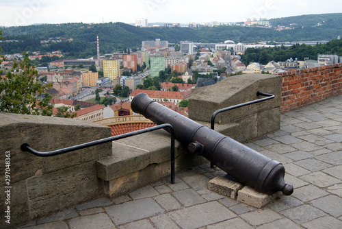 Old cannon on a fortress wall overlooking the town, Brno, Czech Republic photo