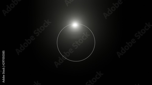 3d illustration of  glow white light round shape with light spot from above in the dark space 