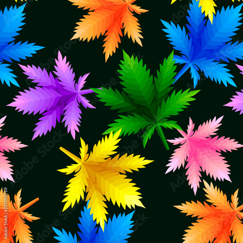 Abstract pattern from marijuana cannabis on Rastafarian background colors. Vector Illustration.