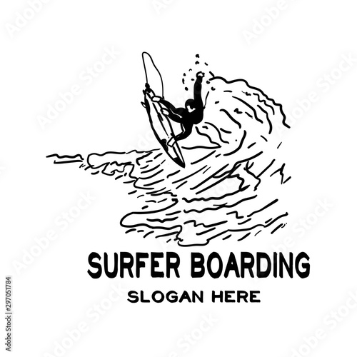 surfer boarding fun extreme sport in the sea or beach - vector