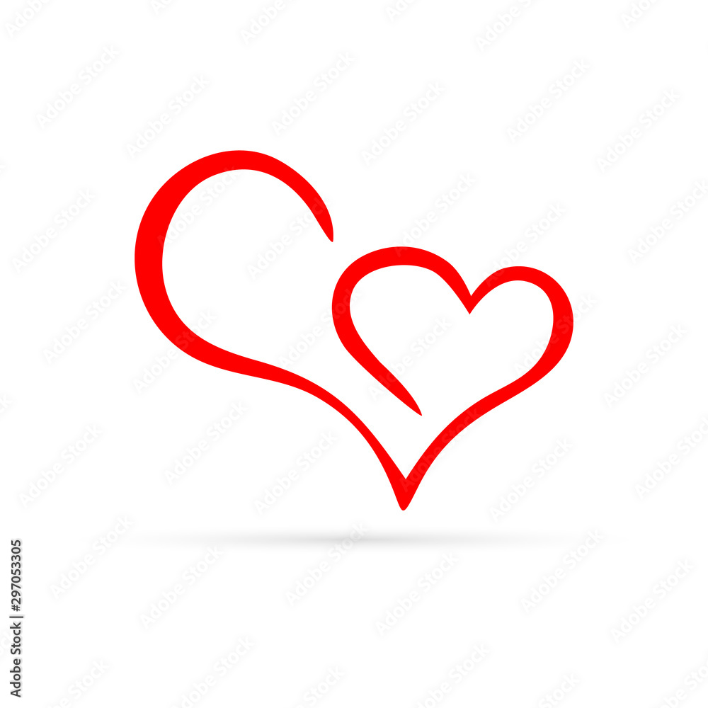 linear red heart, hand drawing icon, doodle stile, vector illustration