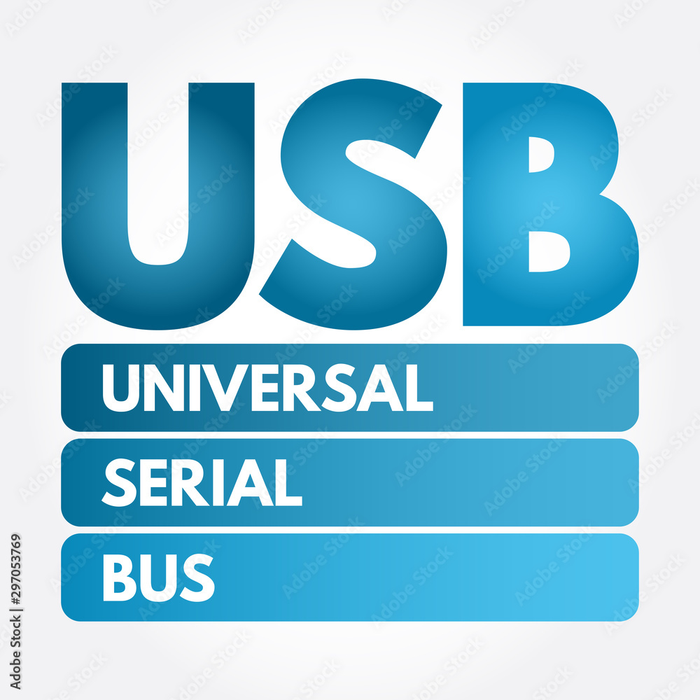 USB - Universal Serial Bus acronym, technology concept background USB - Universal Serial Bus acronym, technology concept background