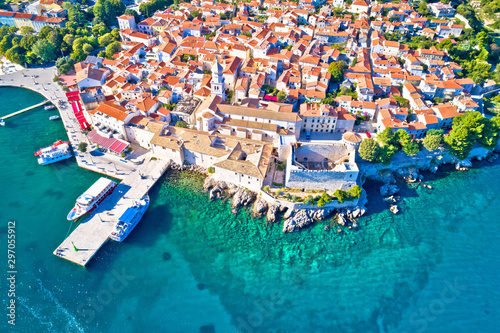 Idyllic Adriatic island town of Krk aerial view