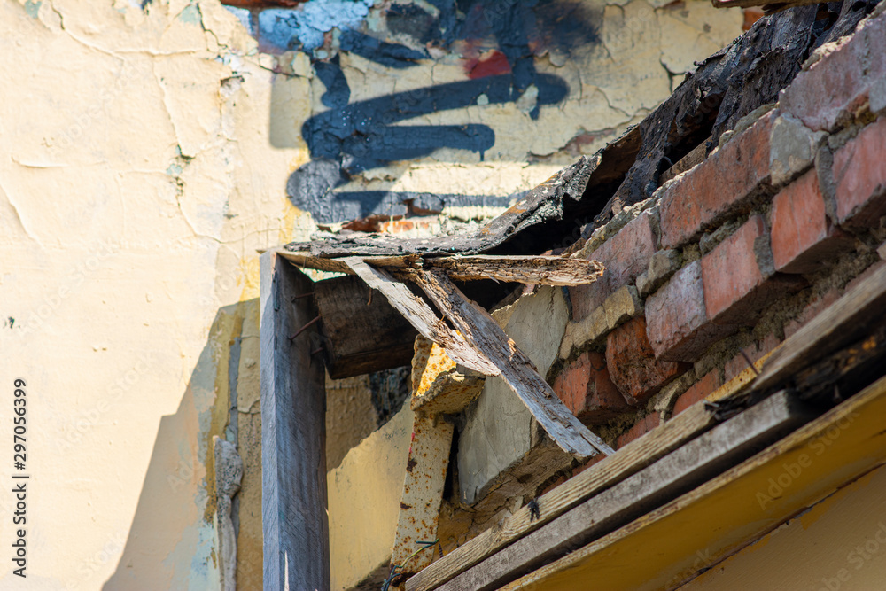 Broken wooden building wall structure element Broken wooden building wall structure element