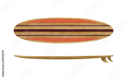 Vintage wood surfboard isolated photo