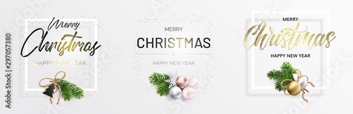 Three Christmas cards with wreaths and gold