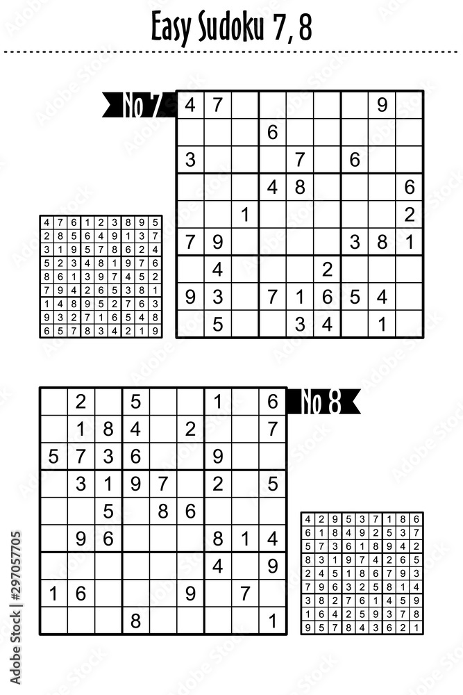 easy sudoku puzzles 7 8 suitable for kids beginners or just for relax answers included stock vector adobe stock
