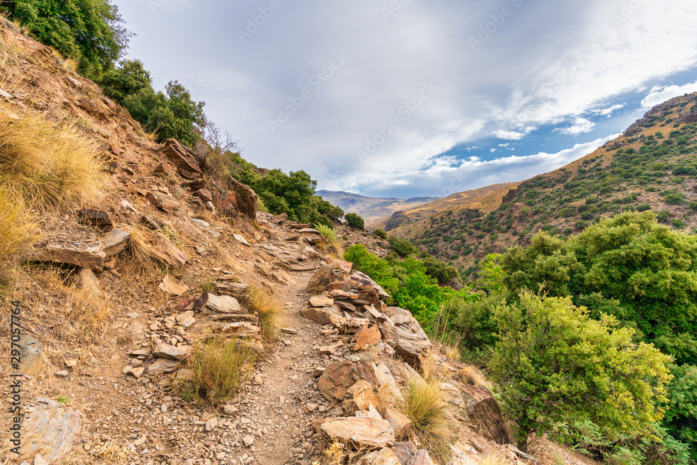 Obraz premium Trail to several hiking trails in Sierra Nevada.