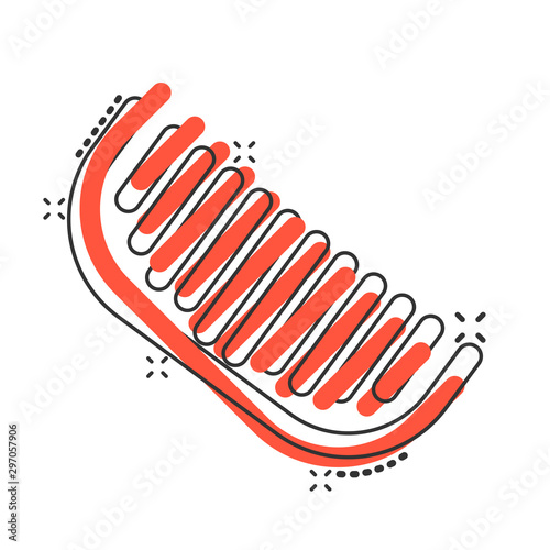 Hair brush icon in comic style. Comb accessory vector cartoon illustration pictogram splash effect.
