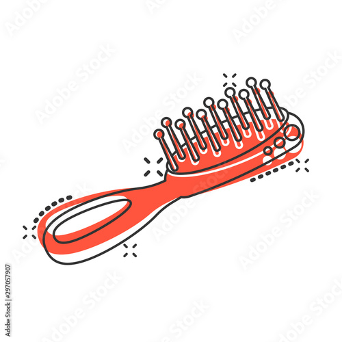 Hair brush icon in comic style. Comb accessory vector cartoon illustration pictogram splash effect.