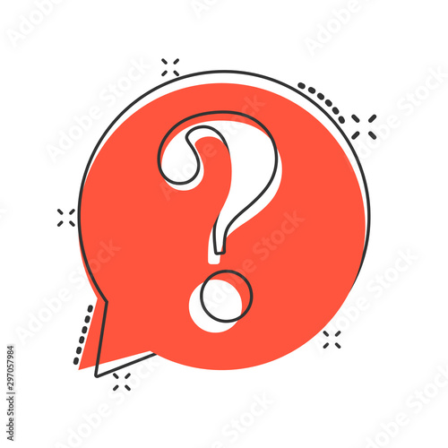 Question mark icon in comic style. Discussion speech bubble vector cartoon illustration pictogram.