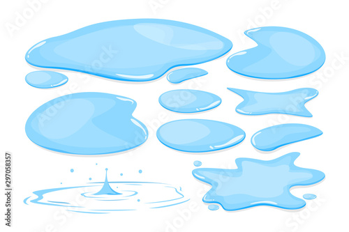 Photo Water puddle set vector isolated. Blue autumn natural liquid