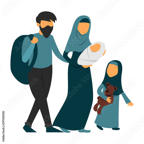 Refugee family walking vector isolated. World migrant day