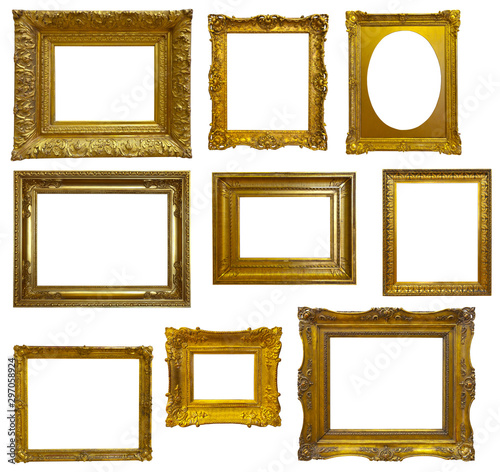 фотографія Set of luxury gilded  frame. Isolated over white background