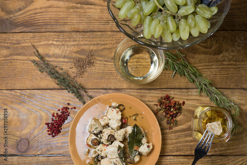 cheese with spices and wine