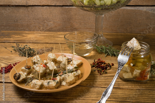 cheese with spices and wine