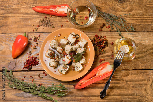 cheese with spices and wine