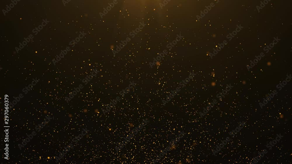 Beautiful Gold Floating Dust Particles with Lens flare light special effect on Black Background in Slow Motion. 4k Ultra HD