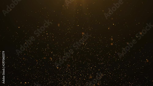 Beautiful Gold Floating Dust Particles with Lens flare light special effect on Black Background in Slow Motion. 4k Ultra HD
