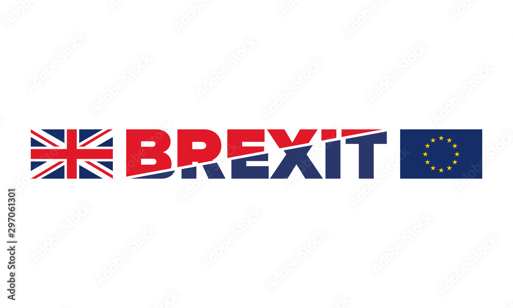 Brexit poster. UK leaving EU. Crisis in relations between the United Kingdom and the European Union. Vote for new deal. Brexit without deal. Great Britain and Europe flags. Vector illustration Brexit poster. UK leaving EU. Crisis in relations between the United Kingdom and the European Union. Vote for new deal. Brexit without deal. Great Britain and Europe flags. Vector illustration
