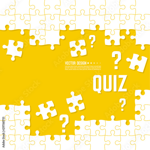 Vector abstract background with unfinished jigsaw puzzle pieces. Question mark and quiz symbol. Problem solving concept.