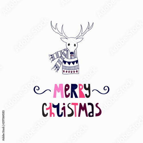 Vector Christmas Greeting Card with Deer