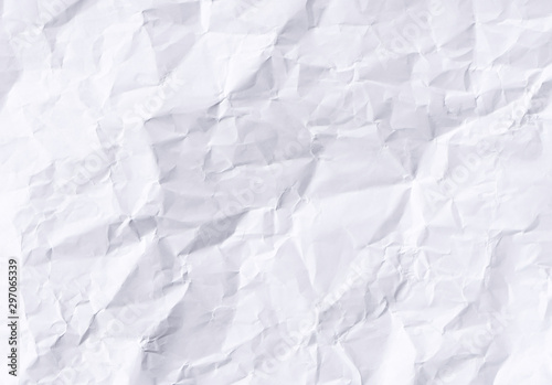 White crumpled paper texture background.