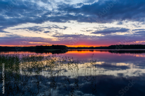 Sunset on the lake in Savonlinna in the heart of the Saimaa lake region in Finland