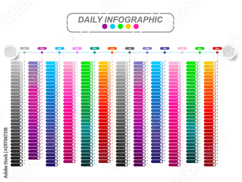 Concept and idea business infographic with daily and monthly plan. Business template for planning to daily work with modern color to presentation process step by daily 366 days coverage one year