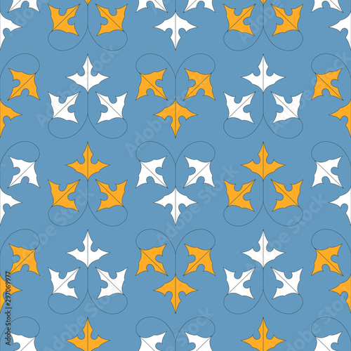 seamless pattern with orange and white leaves on blue background
