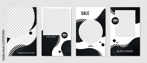 Set of modern stories template for social media advertise. Collection of sale designs for unique content. Vector Black friday brochures.