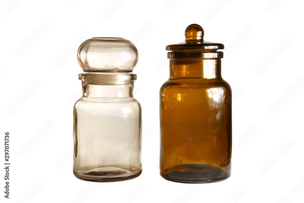 Glass bottles with stopper isolated on white background. Vintage brown empty glass bottles.. Glass bottles with stopper isolated on white background. Vintage brown empty glass bottles..