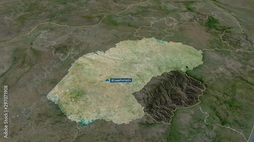 Free State - province of South Africa with its capital zoomed on the satellite map of the globe. Animation 3D photo