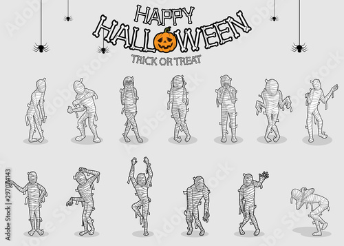 Slika na platnu collection set of halloween monster costume Mummy