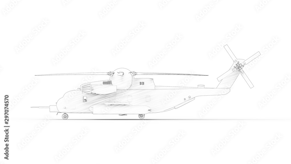 3d rendering of a large combat helicopter isolated in white background