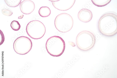 sliced red onions set isolated on white background