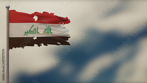 Iraq 3D tattered waving flag illustration on Flagpole.