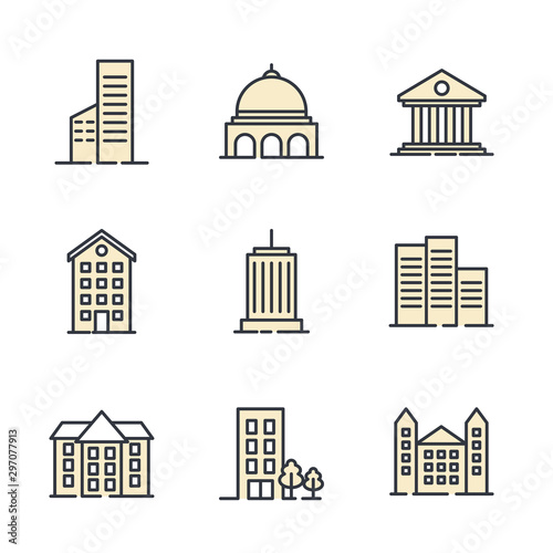 Building set icon symbol template color editable. Government buildings pack logo vector illustration for graphic and web design collection