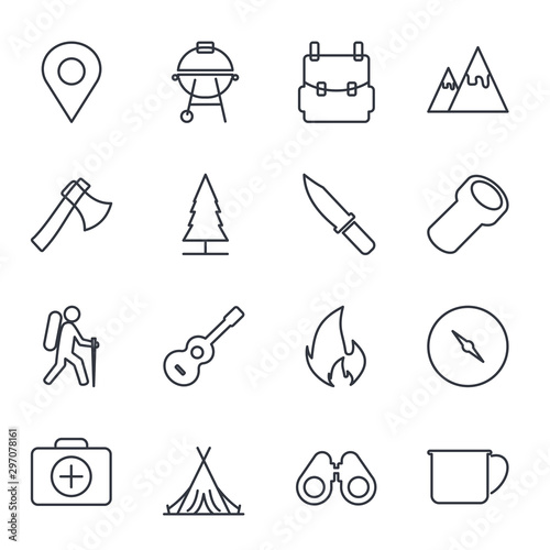 Hiking and Camping set icon template color editable. Camping pack symbol vector sign isolated on white background illustration for graphic and web design.