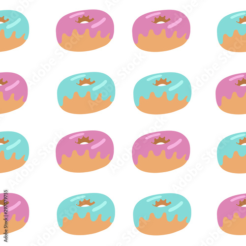 Donuts Seamless Pattern. Hand drawn illustration.Multi-colored donuts. Suitable for festive decor.