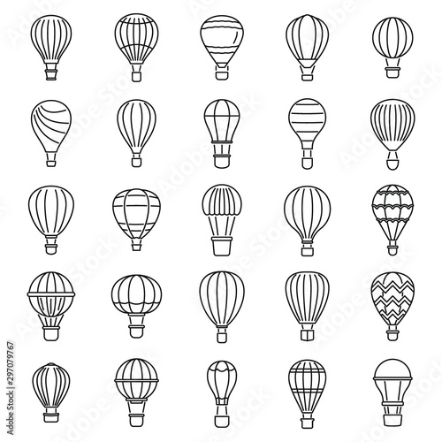 Sky air balloon icons set. Outline set of sky air balloon vector icons for web design isolated on white background