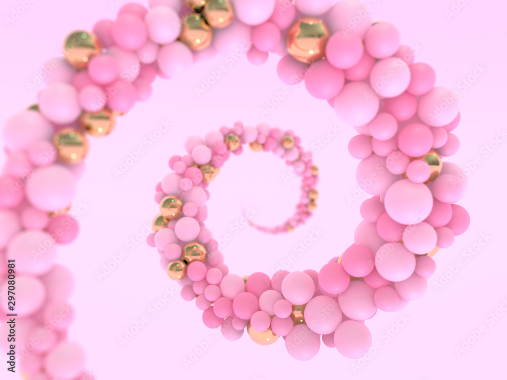 Abstract colorful swirled balls. Pink Candies. Creative background. 3D